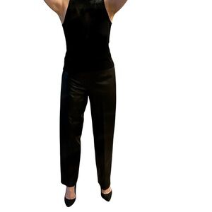 Talbots black leather pant high rise waist trouser classic minimalist luxury 8